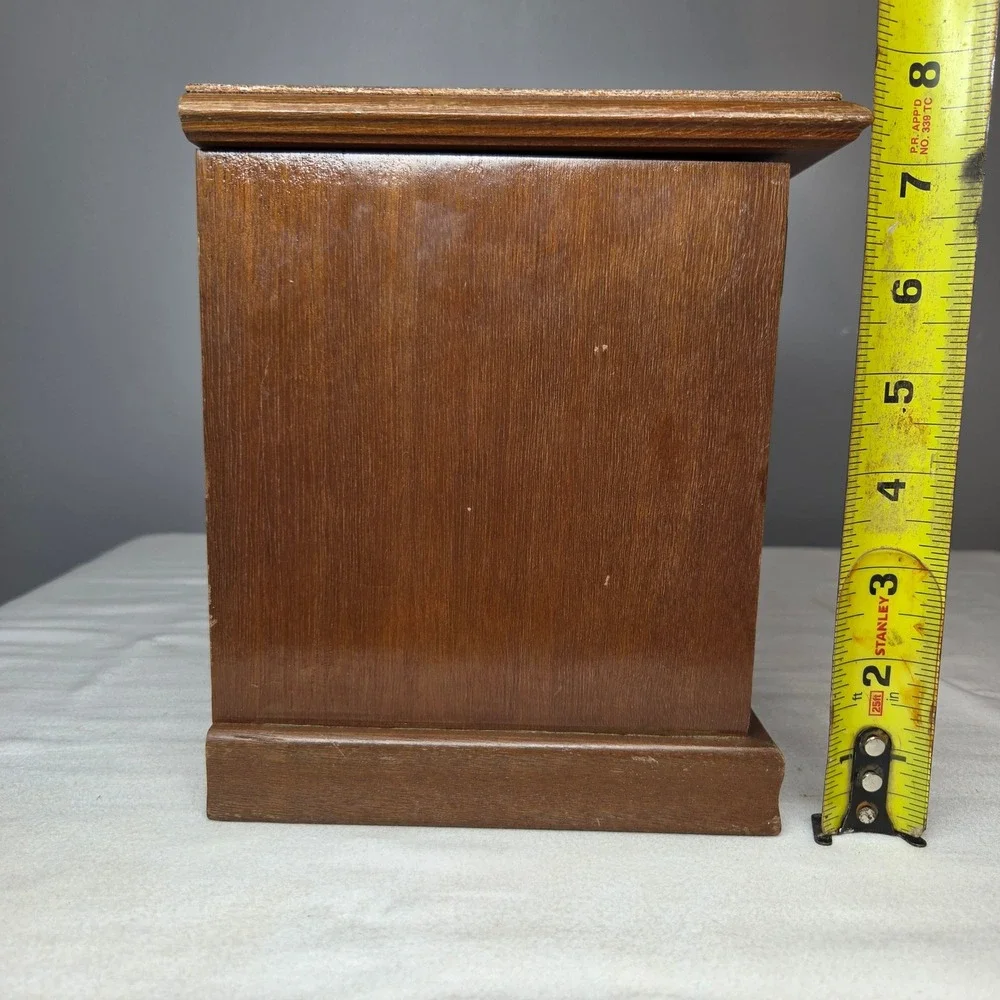 Vtg Sankyo Wooden Musical Jewelry Box Chest Faux Drawer Design Brown Yellow READ